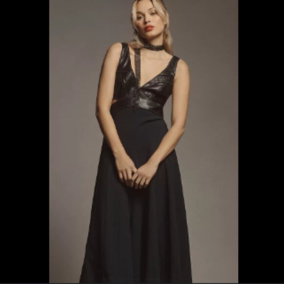 Brand New by Anthropologie Faux Leather Panel Midi Dress - Picture 4 of 9